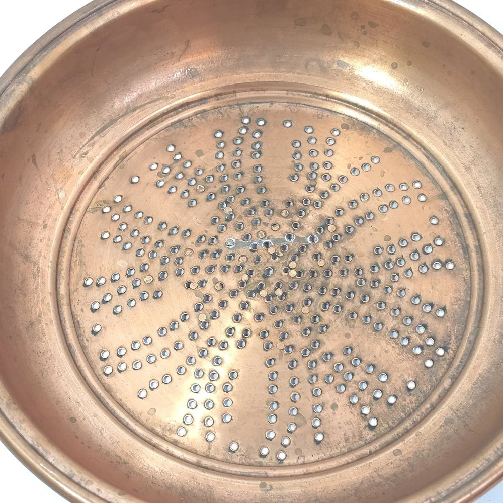 Heavy Rim Vtg Turkish Copper Colander Star Punched Sieve Hearth Chestnut Roaster
